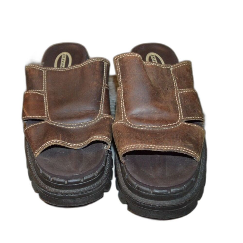 Skechers Tough Chunky Clog Leather Jammers y2k 90s Slip-on Sandals Shoes Size 9